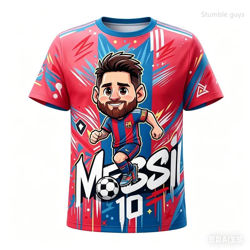 T-shirt Estiva da Uomo per Palestra Fitness con Stampa di Messi Calcio Manica Corta Casual Sportiva Maglietta Street per Bambini Ragazzi Abbigliamento da Esterno