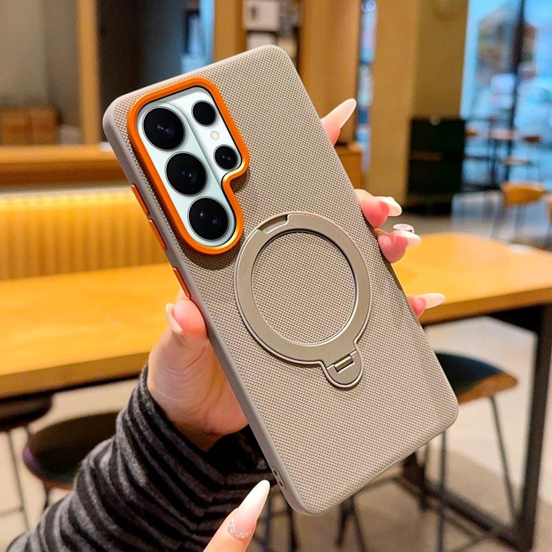 360 Rotating Kickstand Textured Magnetic Phone Case for Samsung S26 Ultra S25 S24 Plus S23 Camera Protection Shockproof Cover