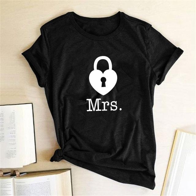Couples T Shirt Heart Key Lock Mr Mrs Print Couple Tshirt Summer King Queen T-shirt Casual O-Neck Tops Lovers Tee Shirt