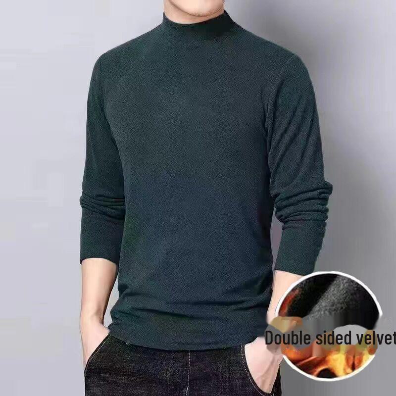 Pánské termotričko s dlouhým rukávem z německého sametu: Polovysoký límec, oboustranný samet, elastický, trendy podzimně-zimní oblečení.