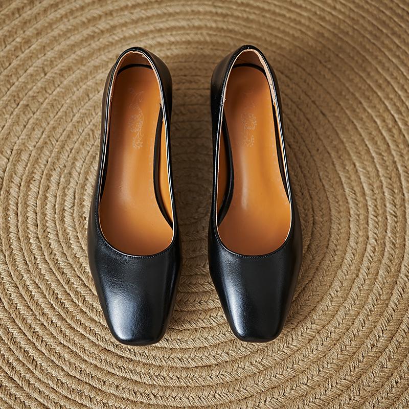 Women's High-heeled Single Shoes Simple and Versatile Thick Heel Large Size Square Head Shallow Mouth Low-top Shoes