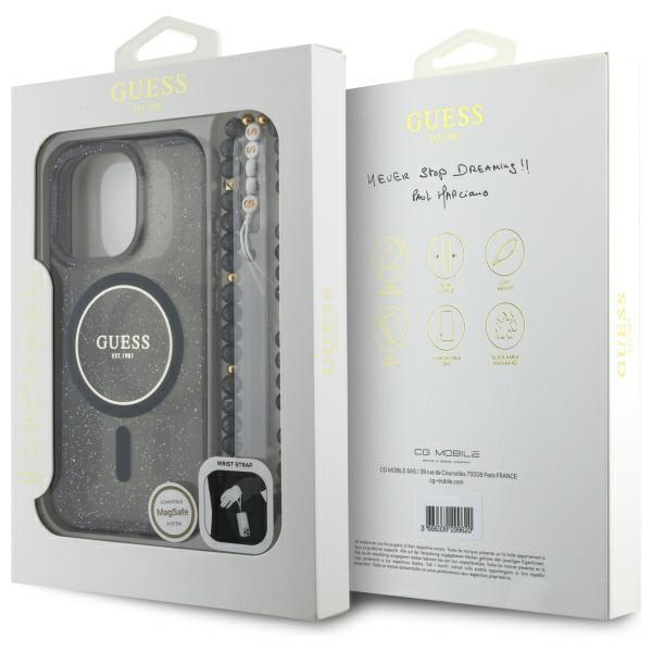 Guess Guhmp16Xhgcrelsk Iphone 16 Pro Max 6.9 Czarny/Black Hardcase Iml Glitter With Pearl Strap Magsafe