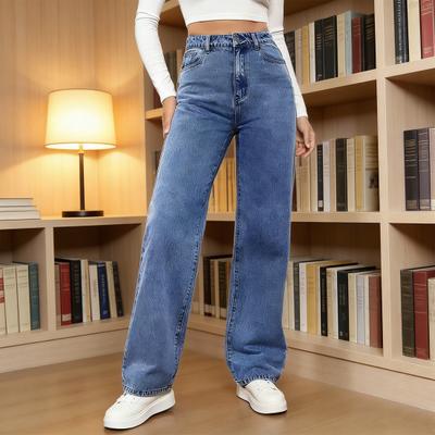 Women's Straight Leg Jeans High Waisted Wide Leg Jeans Casual Stretchy Denim Pants Loose Baggy Trousers