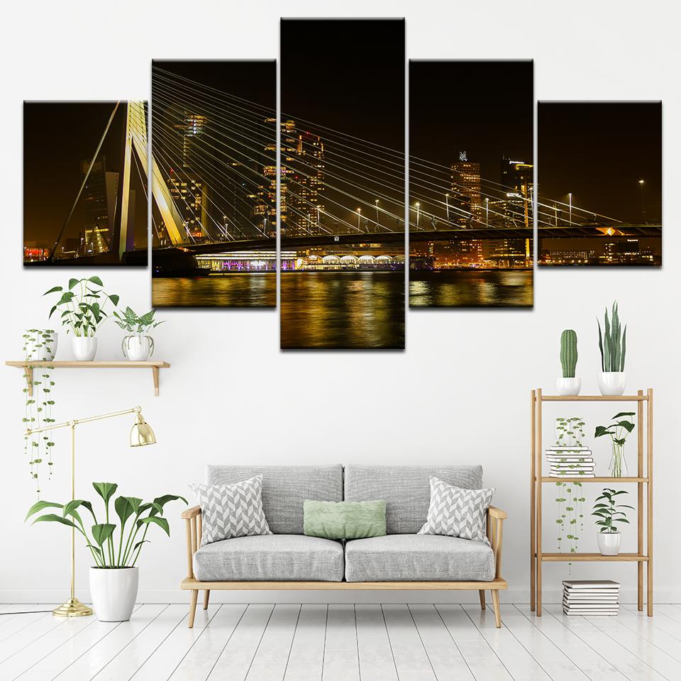 

Canvas Painting City night view and bridge 5 Pieces Wall Art Painting Modular Wallpapers Poster Print for living room Home Decor 20x35 20x45 20x55cm