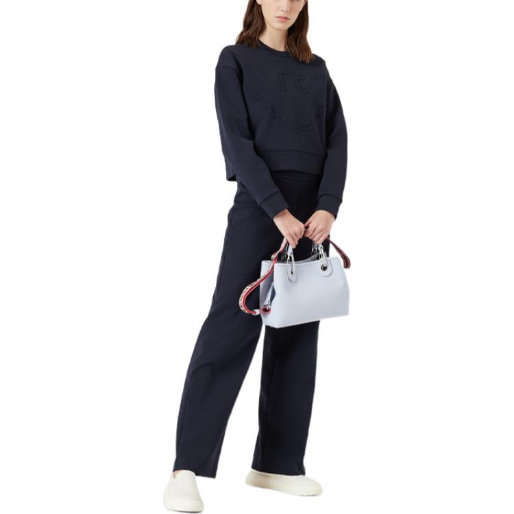Emporio Armani Solid Color Loose Fit Side Button Straight Leg Casual Pants Women bottoms Black 3L2P6C2JYWZ-0922
