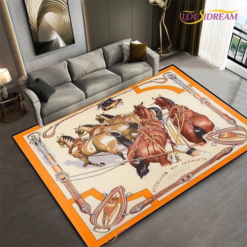 

Fashion Ethnic Frame Horse Carpet Living Room bedroom yoga rugs kitchen Door Kids Un-Slip Mats Alfombra birthday gift Poster Mat 40x60cm