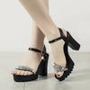 Women's Exquisite High Heel Sandals Summer Glitter Water Diamond Coarse Heel Mesh Sandals Fashion Versatile Casual Women's Shoes