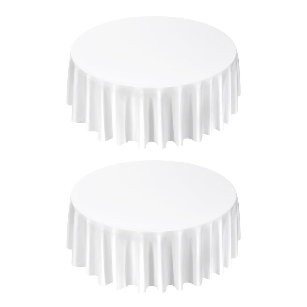 White Round Tablecloths 2 Pack, 120 Inches In Diameter, Stain- & Wrinkle- Resistant, Machine Washable Table Clothes, Polyester Fabric Table Covers for