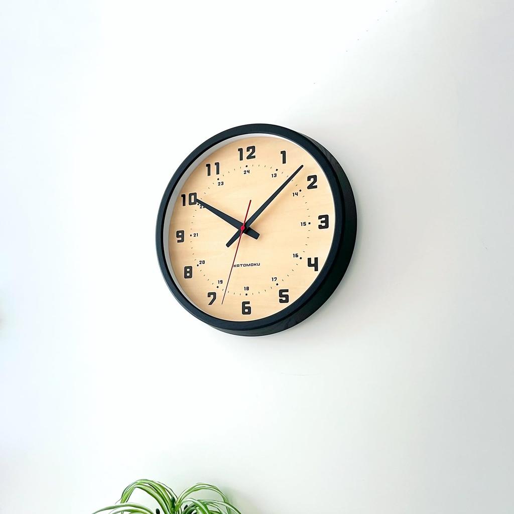 KATOMOKU Muku Clock 8 Black Wall Continuous Second Diameter km-81BKRC Clock, Hand, 30.0cm (Radio-controlled)
