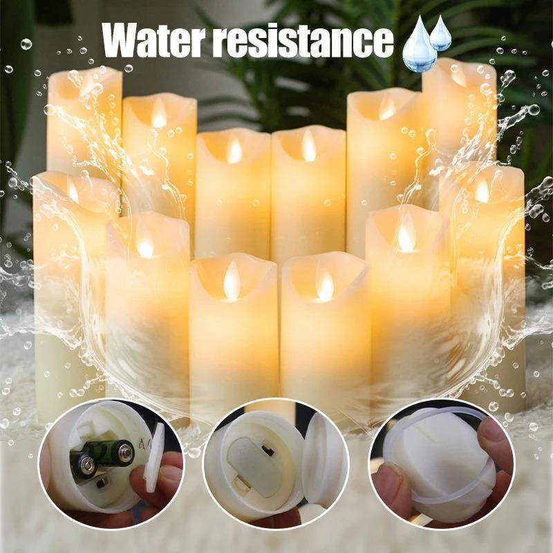 9/12/24PCS Flameless LED Candle Light Creative Wishing Christmas Decorative Column Candle Fake Plastic Candle Battery Powered Home Wedding