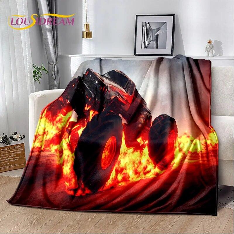 Cartoon Monster Jam 3D Monster Truck Blanket,Soft Throw Blanket for Home Bedroom Bed Sofa Picnic Travel Office Cover Blanket Kid