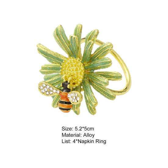 4Pcs Napkin Rings Adorable Anti-rust Alloy Spring Flower Bee Painted Napkin Buckle for Party
