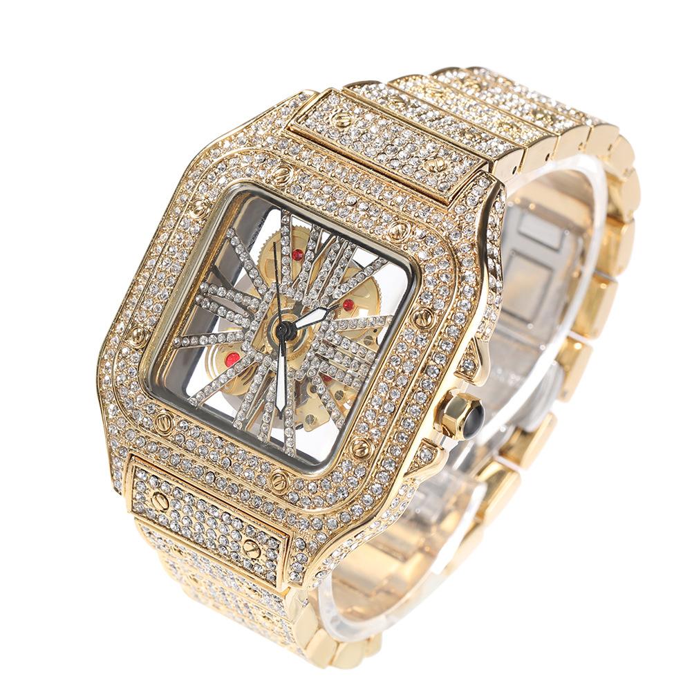 Fashion Hip Hop Trend Square Watch Niche Design Hollow Full Diamond Casual Versatile Light Luxury Quartz Watch
