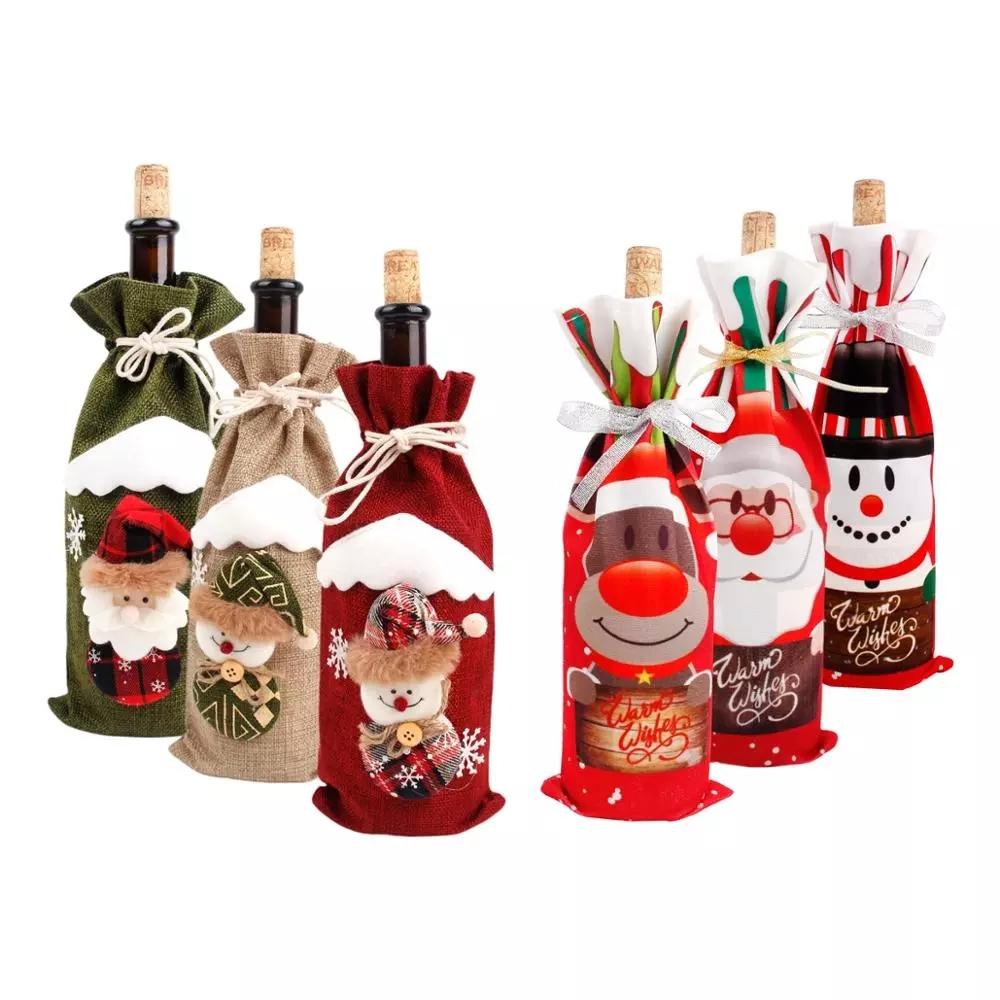 Copri bottiglia di vino di Capodanno Decorazioni di buon Natale per la casa Regalo di decorazioni per la tavola di Natale