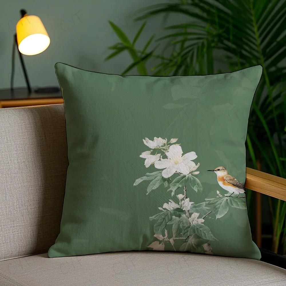 Chinese style flower Flower and bird printing Pillow Case Pillowcase Anti-dustmite Pillow Invisible zipper silky short plush Sof