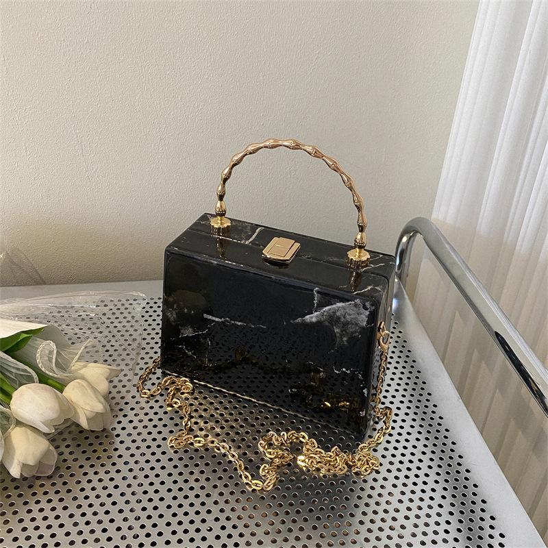 Women Acrylic Box Shoulder Bag Fashion Marble Pattern Chain Bag Women's  Matal Hadle Clutch Evening Bag
