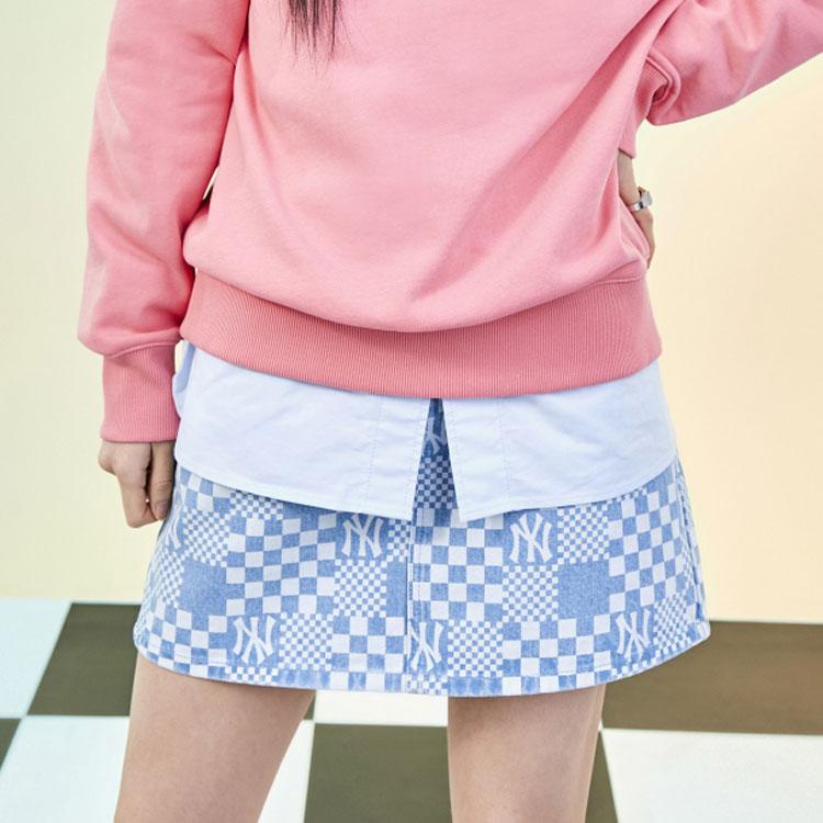 New MLB New York Yankees Denim Short Skirts Women's Light Blue 3FDSM0223-50BLL