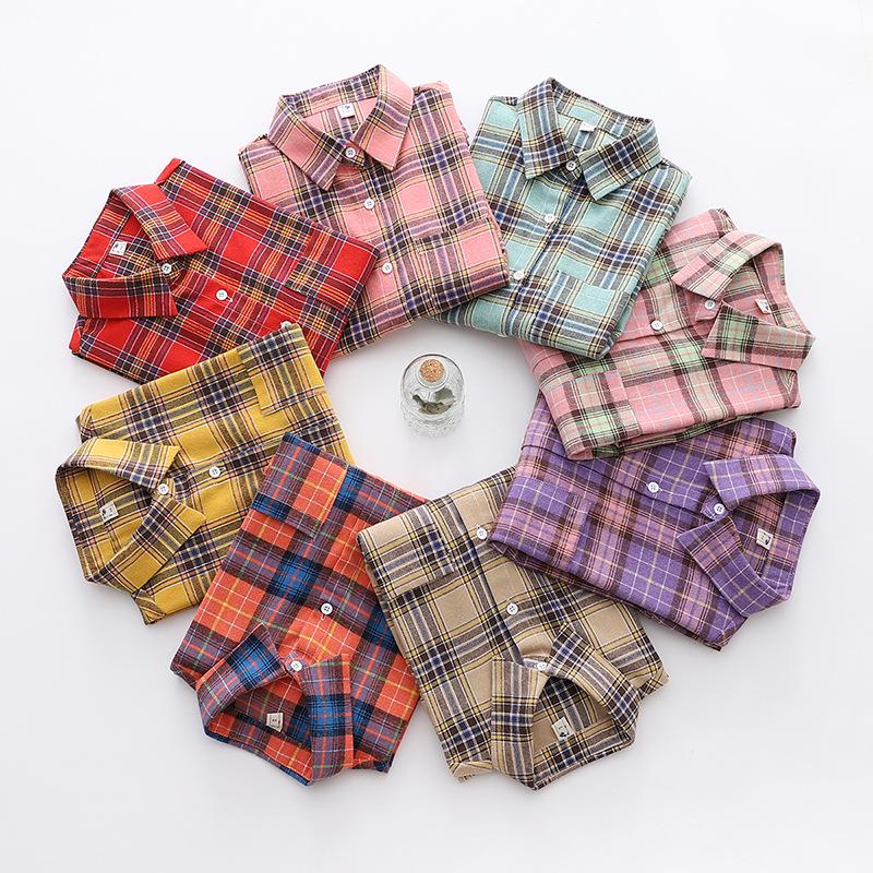 Women's Retro Plaid Flannel Shirt - Korean Style Cardigan Jacket for Spring & Autumn