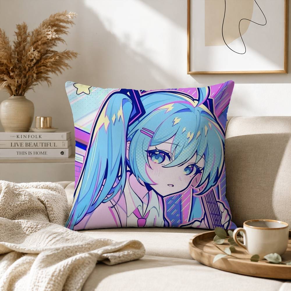 Anime MMIKU Various Sizes Square Pillow Case for Sofa Living Room Home Office Decor Protective Cover