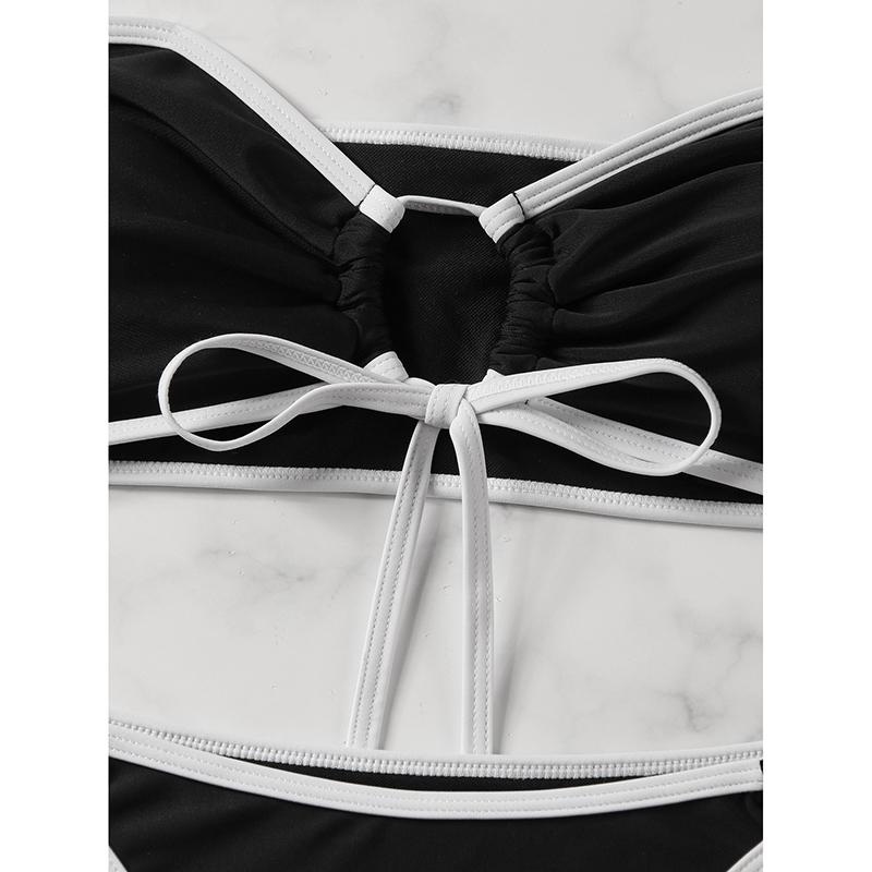 Sexy Two-Piece Swimsuit Pure Color Simple Style Women's Fashionable Hollow Out Bikini Sensual Strapless Swimwear for Swimming