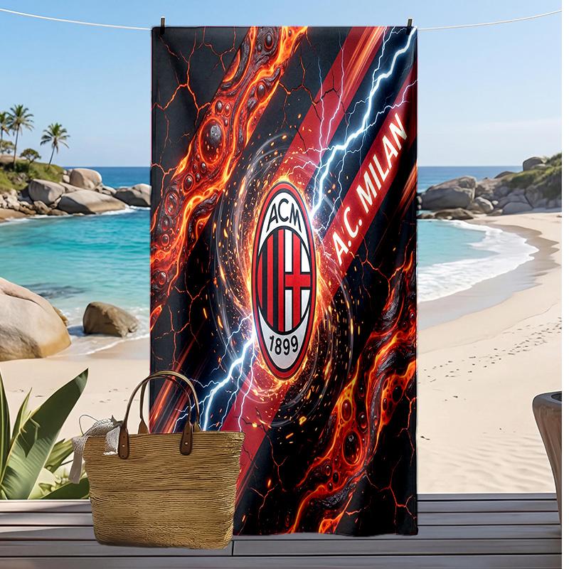 Asciugamano da Spiaggia Stampato AC Milan Asciugamano Morbido ad Asciugatura Rapida Coperta da Spiaggia Rettangolare Grande Portatile per Viaggi Piscina