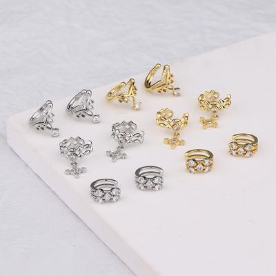 Double-Layer Cross Ear Clip Feng Shui Drop V-Shaped Flash Drill, Ear Bone Clip, Row Drill Men'S Earrings Clip Exquisite