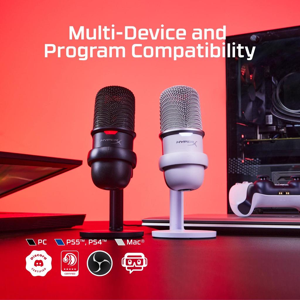 Hyper-X SoloCast USB Standalone Microphone, White, for Teleworkers, Streamers, Content Creators, and Gamers, Compatible with PC, PS4, and PS5, 2-Year