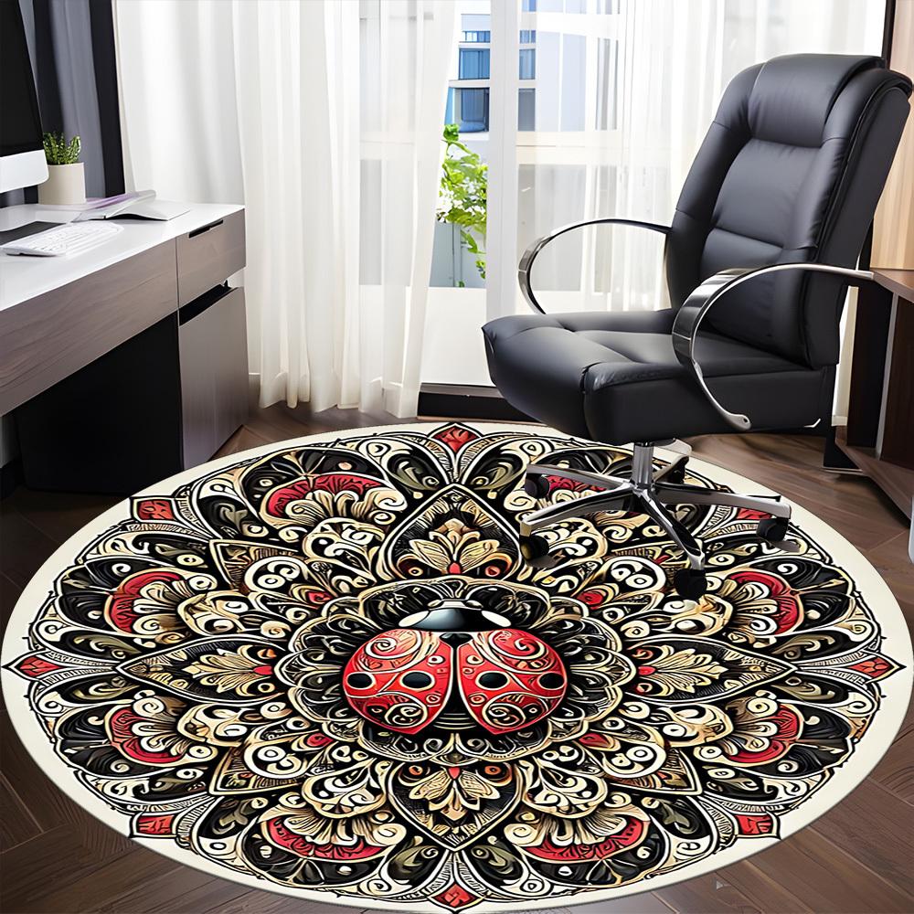 1pc Ladybug Mandala Artwork Chair Carpet for Office, Round Non Slip Durable Large Size Office Carpet, Suitable for Office