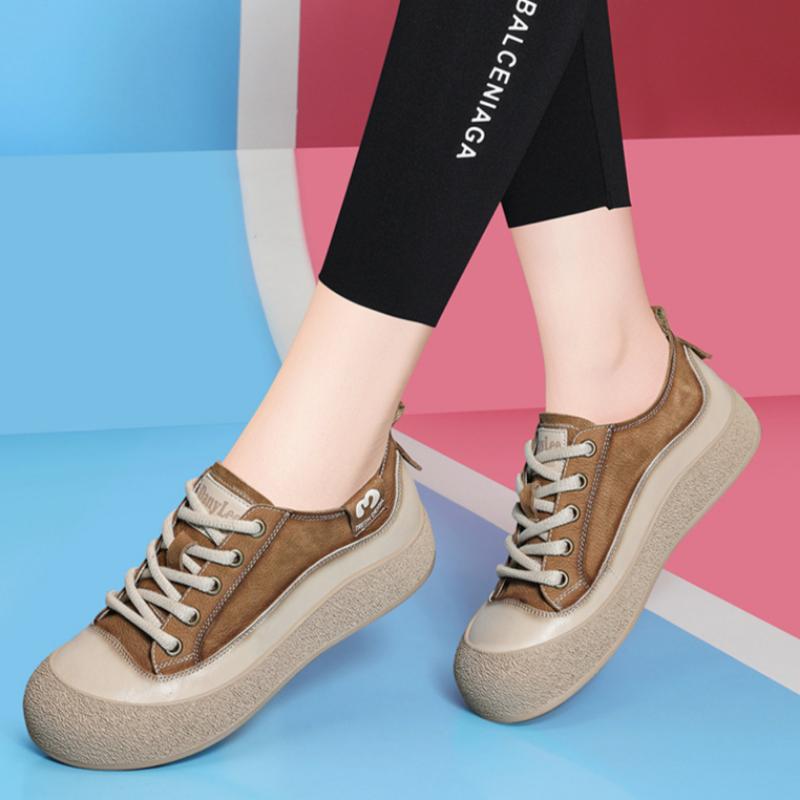 Damskie Casualowe Skórzane Sneakersy Wiosenne i Jesienne Sneakersy Retro Buty Podróżne Buty do Wszystkiego