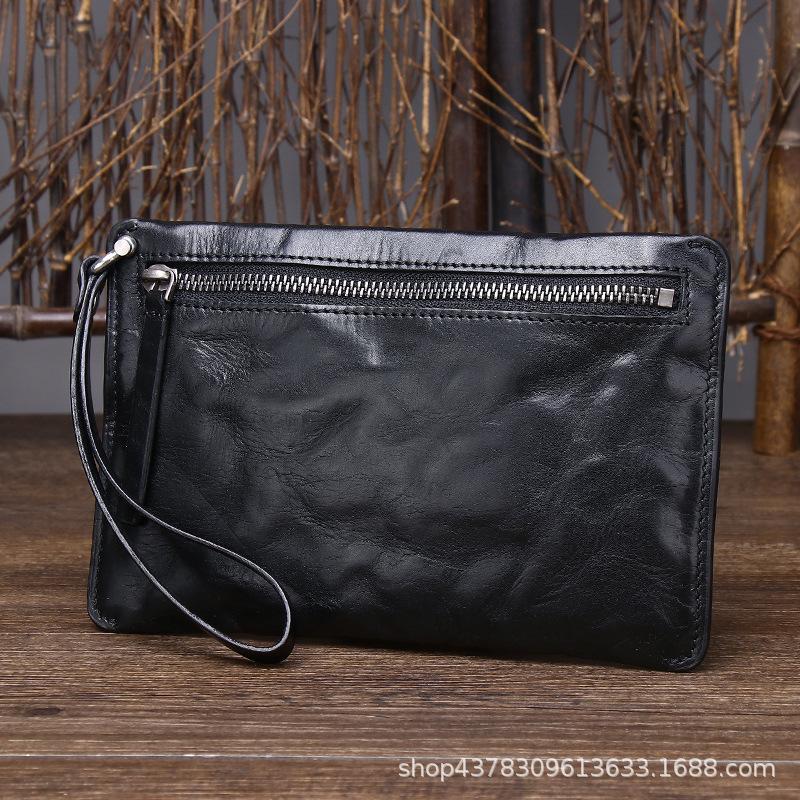 Ручная работа Ретро Тонкая Сумка-Клатч из Мягкой Кожи Первого Сорта Модная Стариковская Сумка-Клатч из Натуральной Кожи Плиссированная Сумка 9.5inch