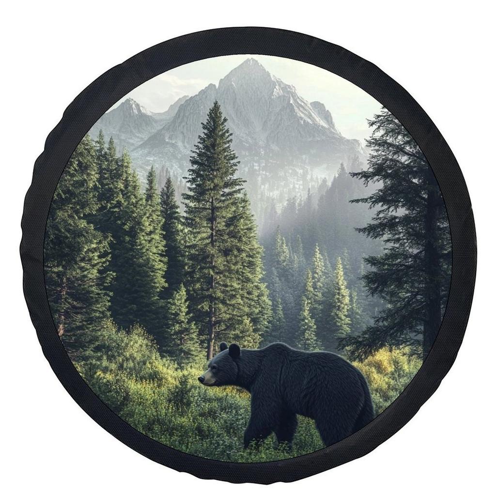 Single Bear in Nature Design Tire Cover, Stylish Universal Wheel Protector, Fits Most Vehicle Wheels