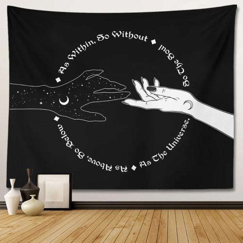 Witchcraft Palm Moon Flower Star Tapestry Black and White Retro Wall Hanging Bedroom Dormitory Home Decoration