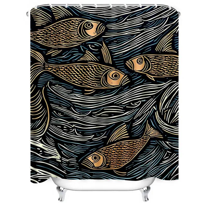 Modern Artistic Colorful Fish Pattern Waterproof Shower Curtain for Stylish Bathroom Decor, Easy Install