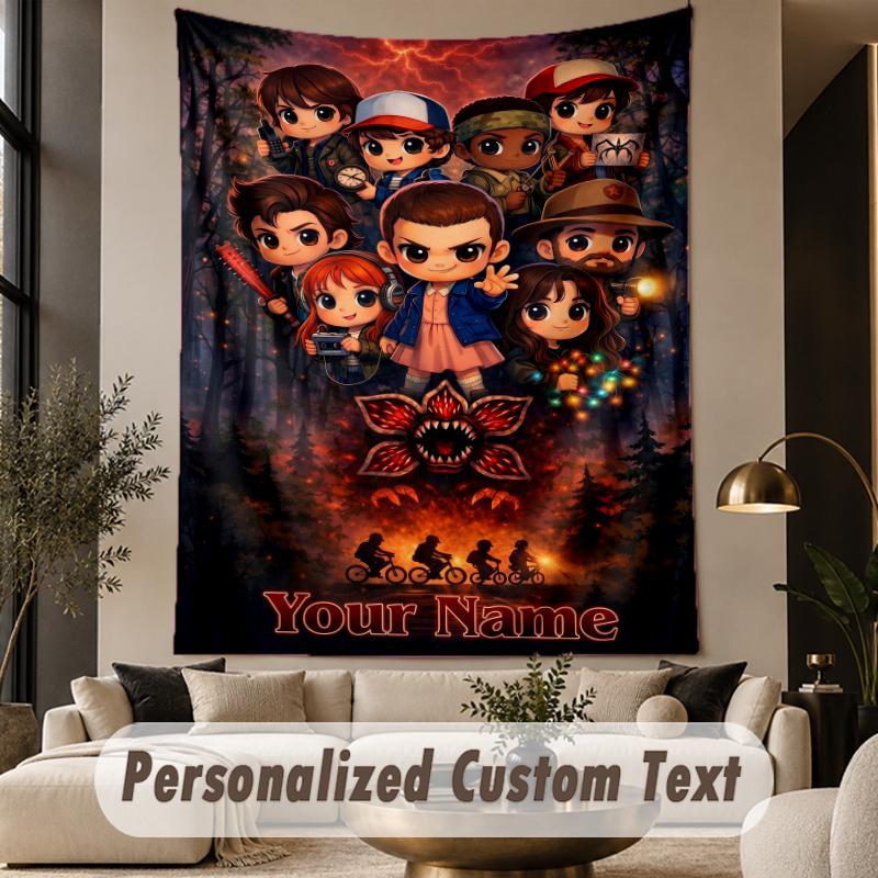 Custom Text Printed Tapestry Stranger Things Pattern Large Wall Hanging Indoor Room Decor