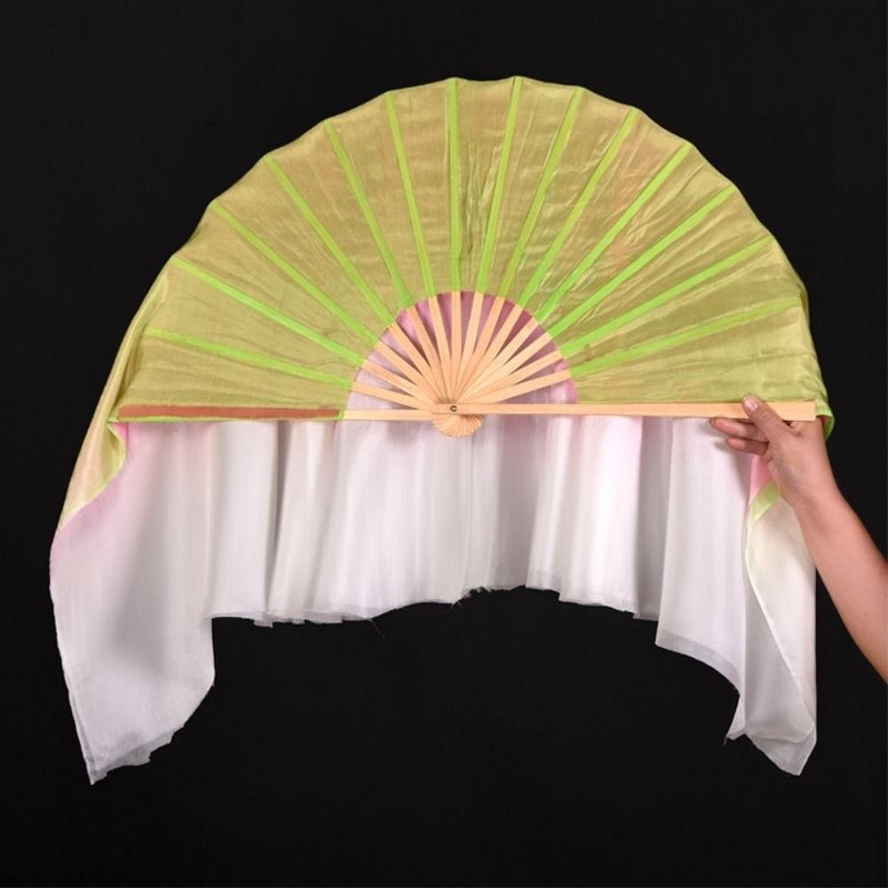 10/20cm Half Circle Silk Veil Pairs Yangko Dance Bamboo Fans Hand Dye Adults Fan  Kid Women