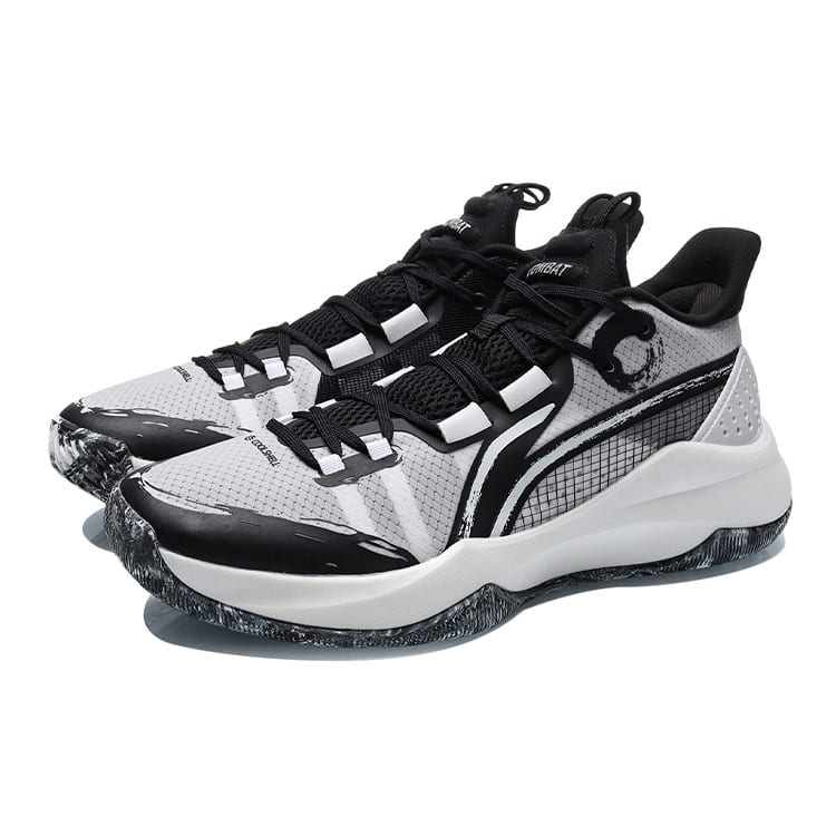 LiNing Combat Low Dämpfung Rutschfest und Verschleißfest Niedrig geschnittene Basketballschuhe Schwarz Weiß ABPR027-3