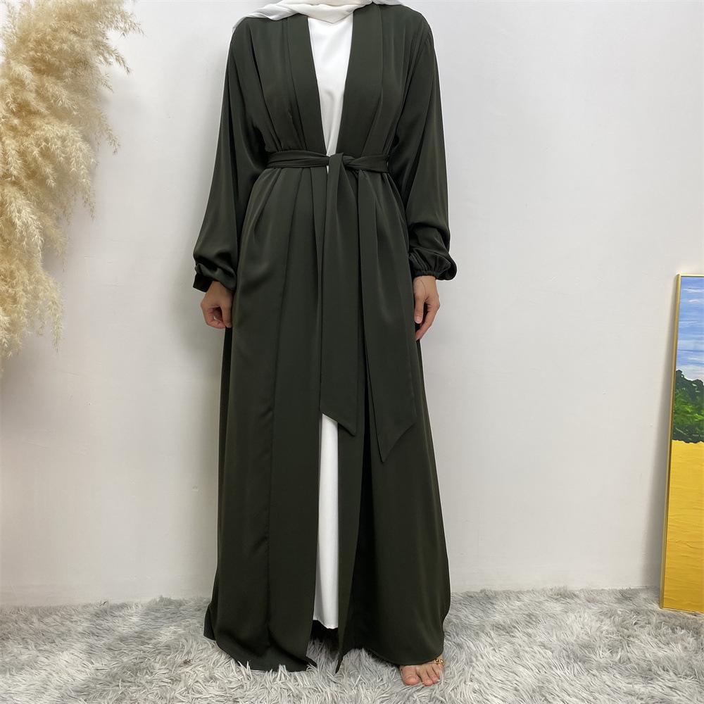 12-Color Slim Fit Long Sleeve Cardigan with Pockets - Casual Muslim Robe Style 1876
