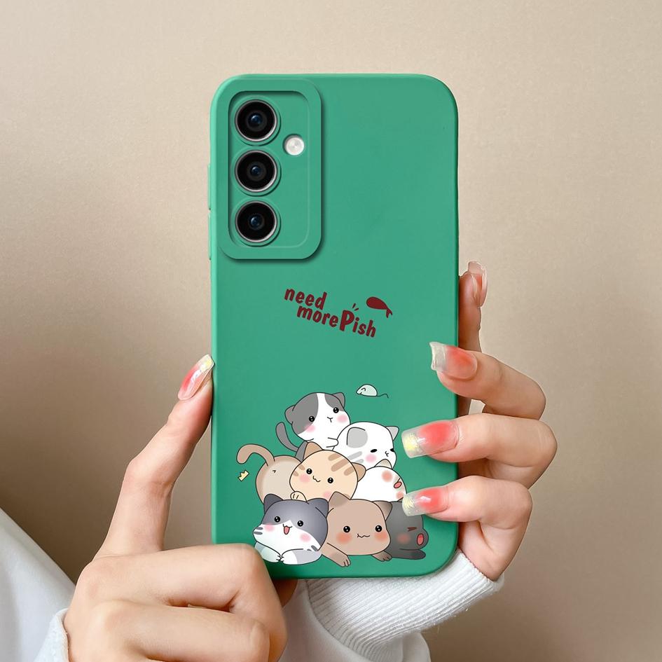 Liquid Silicone For Samsung Galaxy F15 A55 S24 Ultra A15 S24+ M15 Phone Cases Lovely Cat High Quality Camera Protection Luxury Back Covers For Galaxy