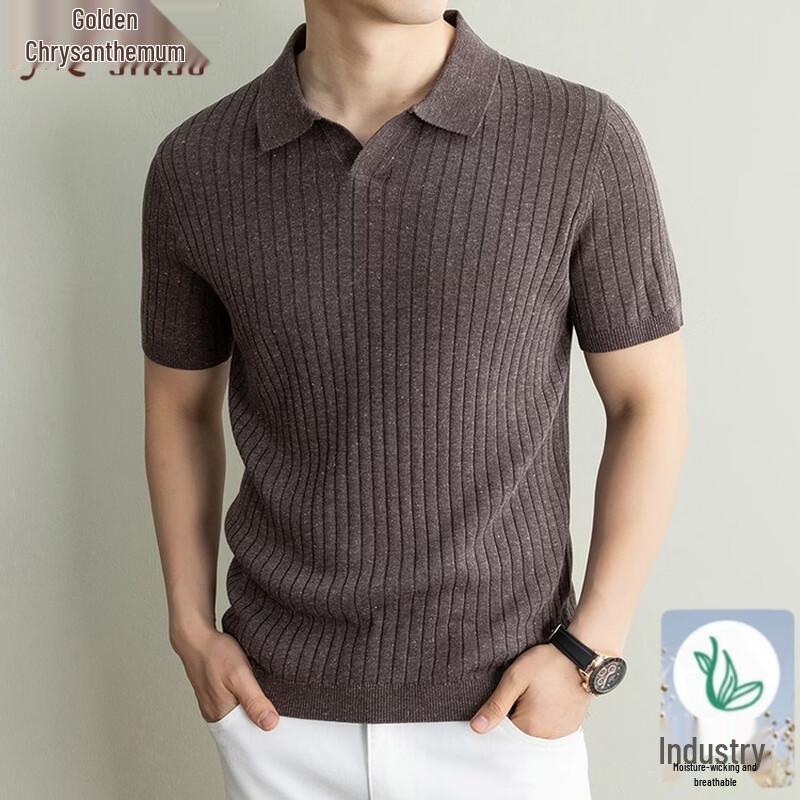 Jinjuan Men s Tencel Linen Blend Short Sleeve Knit Polo Shirt XL