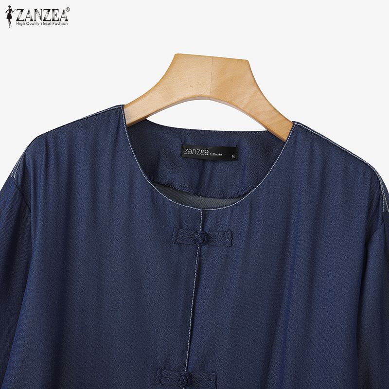 ZANZEA Women Round Neck Loose Long Sleeve Casual Blouse