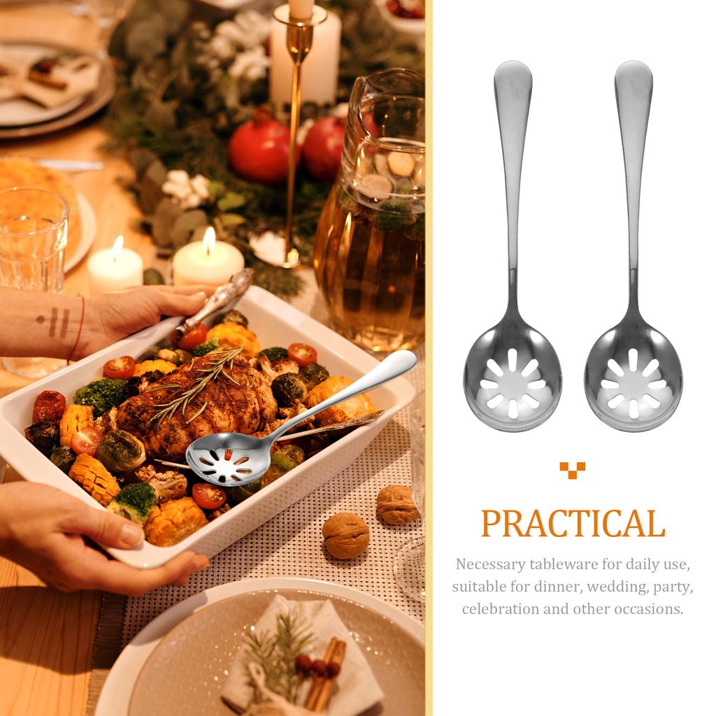 2pcs Stainless Steel Slotted Spoons for Cooking Serving Practical Household Utensils Perfect for Daily Use Parties