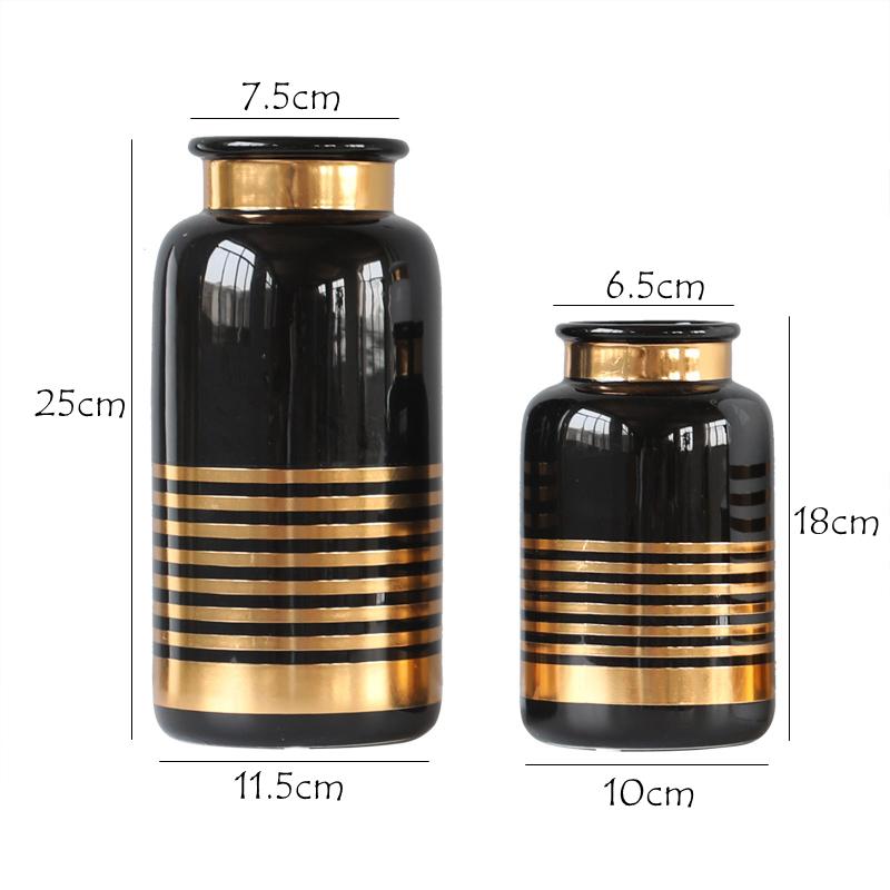 1 Stück Schwarz Weiß Keramikvase Goldlinien Design Blumenvase Wasserpflanzgefäß Heimdekorative Tischvase