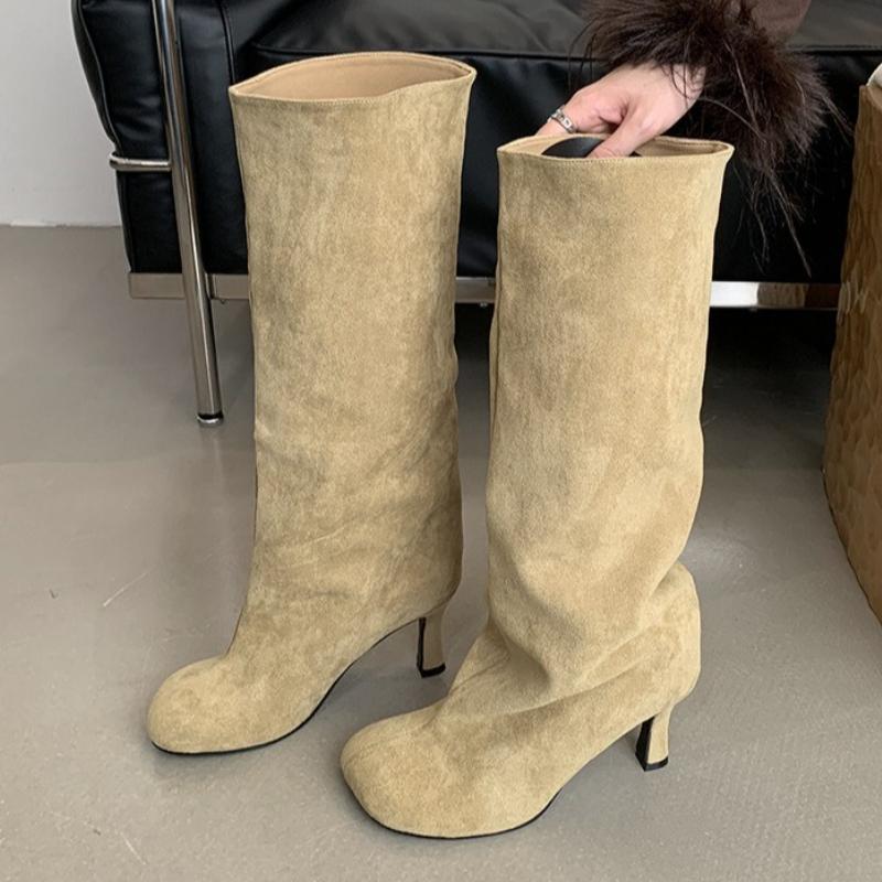 

Модные Высококачественные Ботинки до Бедра из Искусственной Замши на Среднем Каблуке Женские Модные Ботинки с Круглым Носком Современные Ботинки Удобные Лаконичные Зимние Ботинки для Женщин 42 абрикосовый