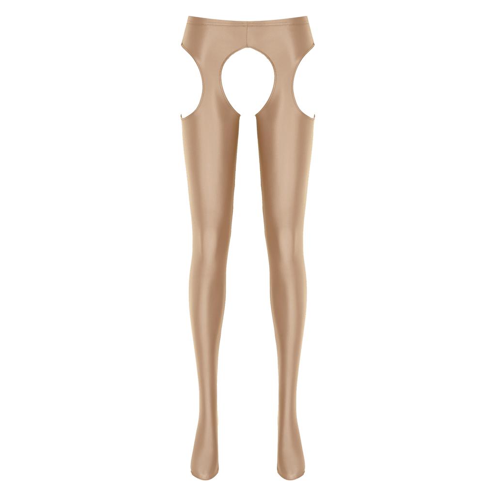 Damskie Rajstopy Bez Krocza Błyszczące Rajstopy Średnio Wysoki Stan Styl Wycięty Elastyczny Pas Wąskie Legginsy