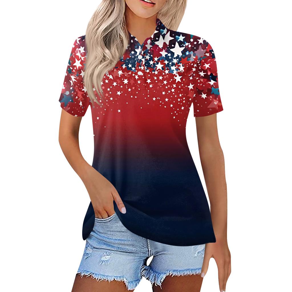Women's Fashion Casual Lapel Short Sleeve Printed Shirt Women's Button Up Tops