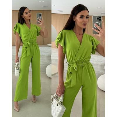 Macacões Femininos Elegantes de Manga Curta Soltos de Verão com Decote em V Cruzado Moda Office Casual Simples Macacões Streetwear Macacões com Cadarço Roupas Femininas
