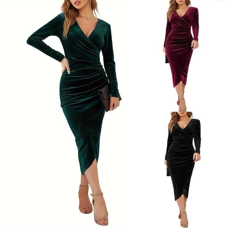 Sexy V Neck Long Sleeve Bodycon Evening Dress