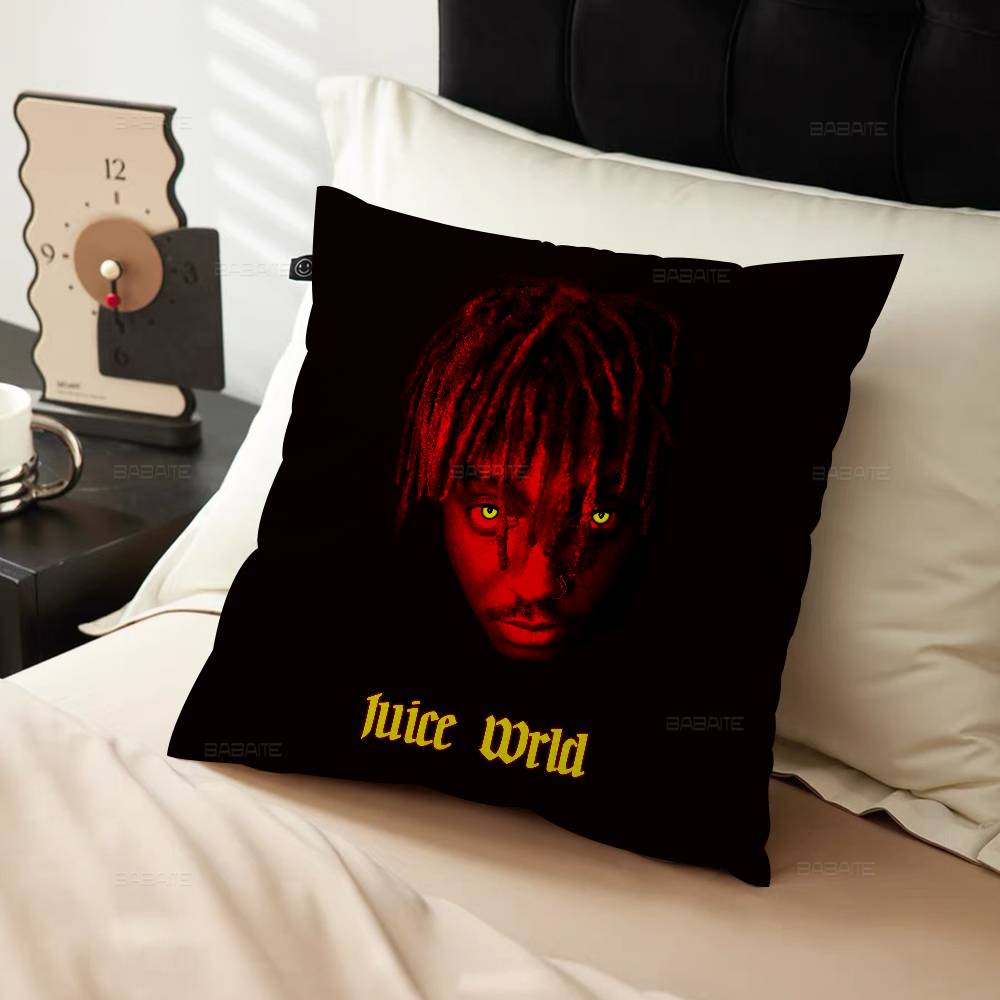 Rapper J-Juice Wrlds Kussenhoes Decoratief Kussen Bank Huisdecoratie Hoes Kussenslopen Peach skin 18*18(CM)-1Pcs