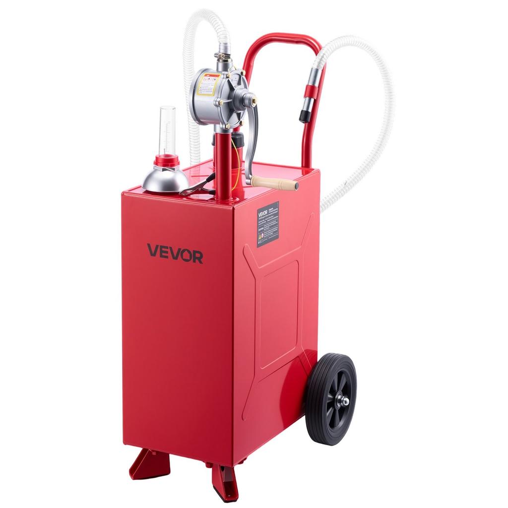 56.8L Fuel Gas Caddy, Carbon Steel, Portable Fuel Transfer Storage Tank with Manual Pump & Rolling Wheels, Gasoline Diesel Can Container, for Cars,