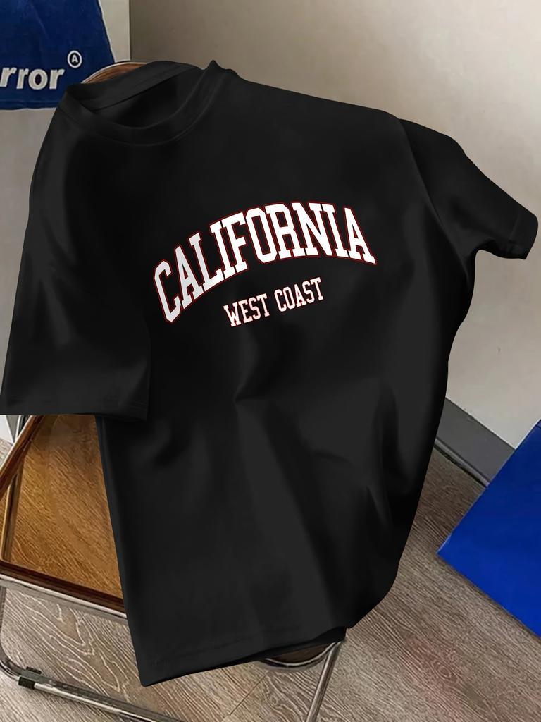 California Graphic Print Men's Creative Top, Casual Short Sleeve Crew Neck T-shirt, Men's Clothing